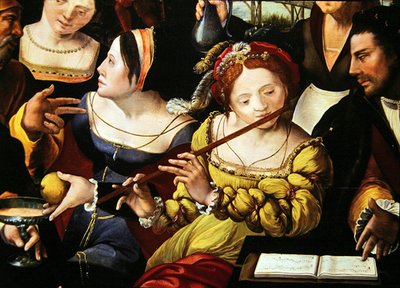 Scene Galante at the Gates of Paris, (detail) Flute Player by Flemish School
